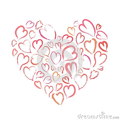 Heart made up of little hand drawn pink hearts Vector Illustration