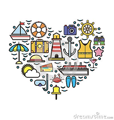 Heart made with vacation attributes Vector Illustration