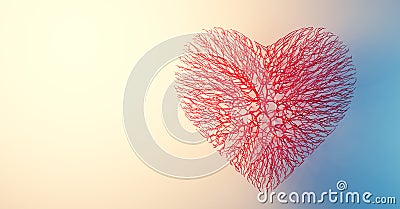 Heart made of veins or red wires connected. Valentine`s day and love Cartoon Illustration