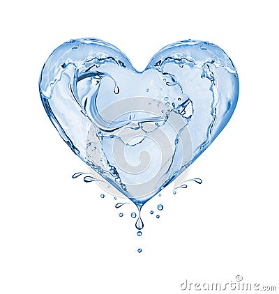 Heart made of water splashes isolated on white background Stock Photo