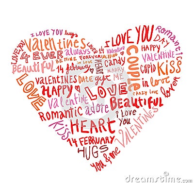 Heart made of words Love, vector illustration. Vector Illustration