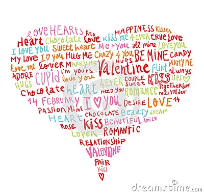 Heart made of words Love, vector illustration. Vector Illustration