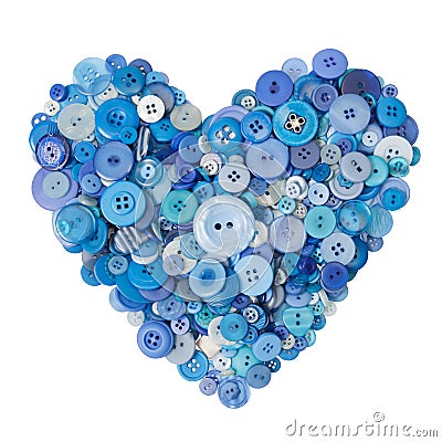 Heart of many different blue buttons. Stock Photo