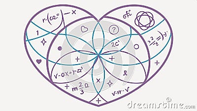 Heart math symbols, calculated love, formula affection, and mathematical heart. Vector Design, Generative AI Vector Illustration
