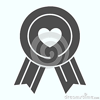 Heart Medal solid icon. Charity order with ribbon vector illustration isolated on white. Medal with heart glyph style Vector Illustration