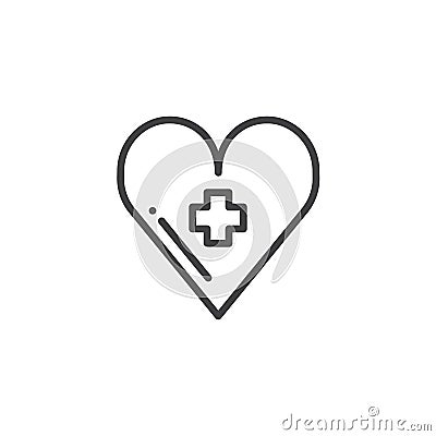 Heart with medical cross line icon Vector Illustration