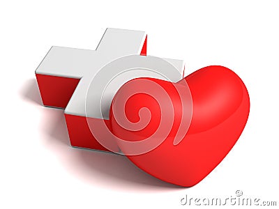 Heart and medical cross sign on white Stock Photo