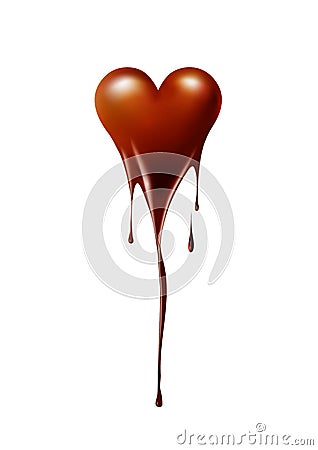 Heart melted chocolate on white background, chocolate lover or Valentine`s day concept, vector background Vector Illustration