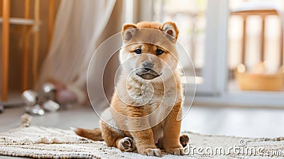 Irresistibly Adorable: Chubby Shiba Inu Puppy Stock Photo
