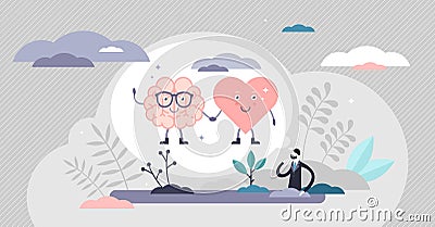 Heart mind connection scene vector illustration flat tiny persons concept. Vector Illustration