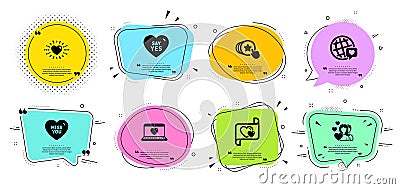 Heart, Miss you and Web love icons set. World brand, Couple and Hold heart signs. Say yes, Love letter symbols. Vector Vector Illustration