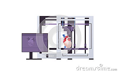 heart model prints on 3d bio printer medical printing of human transplantation organ biological engineering bioprinting Cartoon Illustration