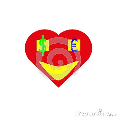 Heart with money in the eyes. Vector Illustration