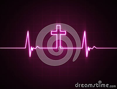 Heart monitor with cross Stock Photo