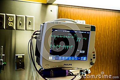 Heart monitor showing irregular heartbeat Editorial Stock Photo