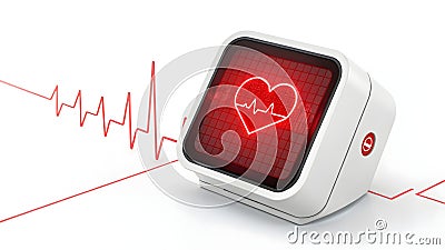 Heart Monitoring Device Displaying Health Metrics and Heartbeat Visualization in a Modern Design Setup Stock Photo