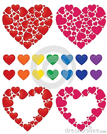 Heart mosaic, frame and rainbow set Vector Illustration