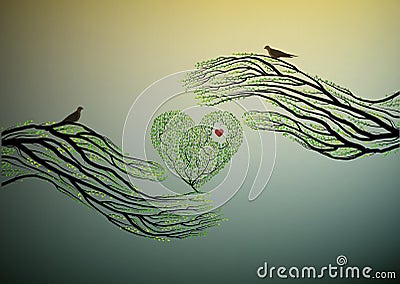 Heart of nature, treelike hand hold green heart, protect the tree idea, Vector Illustration