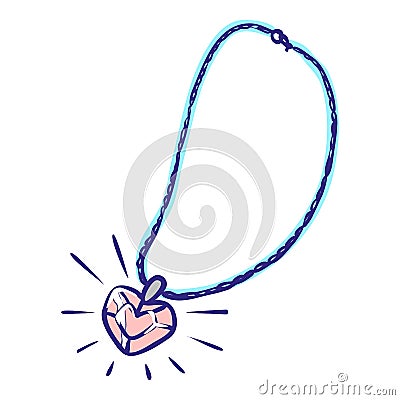 Heart necklace icon, hand drawn style Vector Illustration