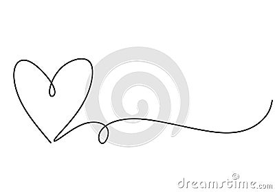 Heart one line drawing symbol of love. Vector continuous hand drawn sketch minimalism illustration isolated on white background Vector Illustration