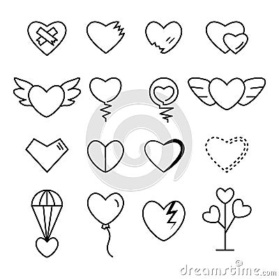 Heart outline black color set Vector Illustration