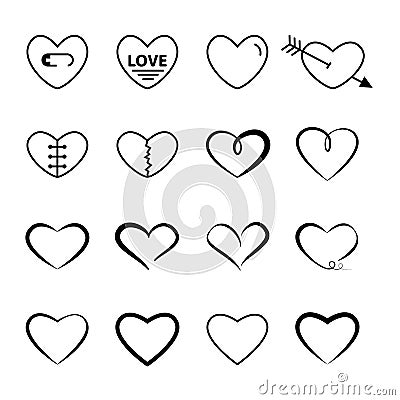 Heart outline black color set Vector Illustration