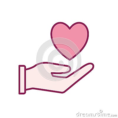 Heart over hand line and fill style icon vector design Vector Illustration