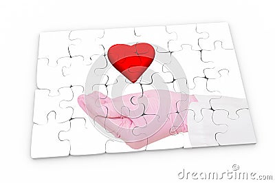 Heart over hand in medical glove Stock Photo