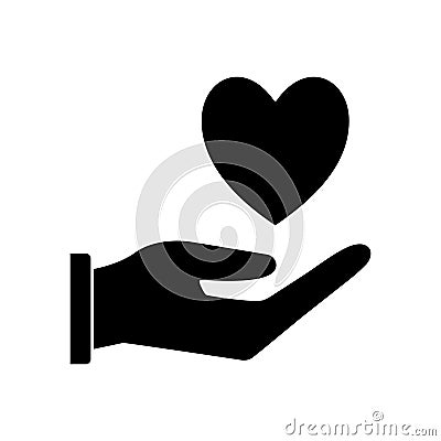 Heart over hand silhouette style icon vector design Vector Illustration