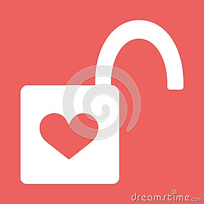 Heart Padlock open in. Flat Icon Vector Illustration