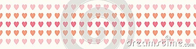 Heart pattern banner background, seamless repeat of vector love hearts in pink. Valentines border design resource. Vector Illustration