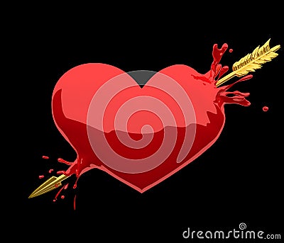 Heart penetrated by golden arrow Stock Photo