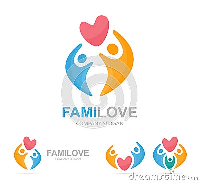 Heart and people logo combination. Cardiology and family symbol or icon. Unique union, embrace, connect, team and Stock Photo