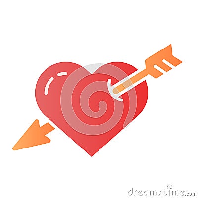 Heart pierced with arrow flat icon. Love color icons in trendy flat style. Valentine heart gradient style design Vector Illustration