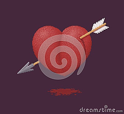 Heart Pierced by an Arrow - Pixel Art Illustration Vector Illustration