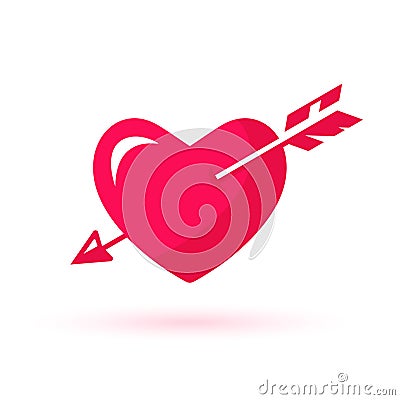 Heart pierced with arrow. Valentine's Day. Lovestruck, vector symbol Vector Illustration