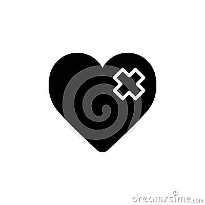 Heart plaster vector icon. Black and white love illustration. Solid linear icon of heart. Vector Illustration