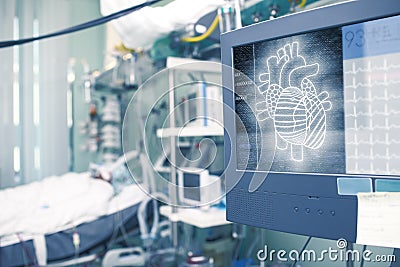 Heart projection on the patient monitor as a concept of futurist Stock Photo