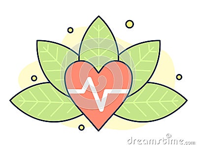 heart and pulse on the background of leaves, the concept of natural medicines, homeopathy and a healthy lifestyle Stock Photo