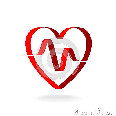 Heart with pulse ribbon logo template. Vector Illustration