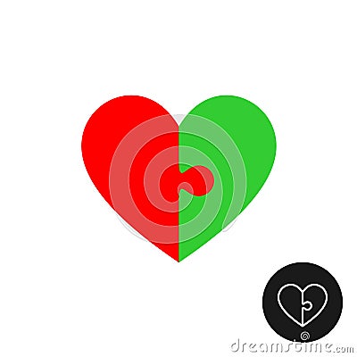 Heart puzzle logo with two color halfs Vector Illustration