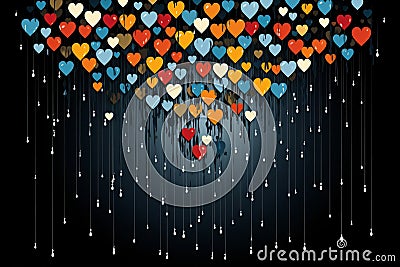 Heart Rain. Vibrant Illustration of Colorful Hearts Cascading from the Sky like Graceful Raindrops Stock Photo