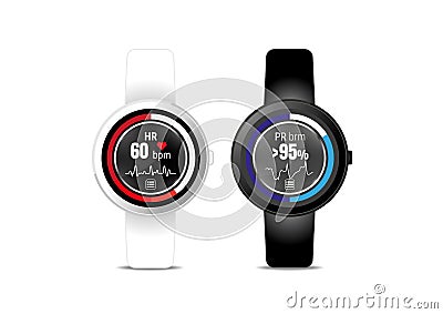 Heart rate application display on smartwatch Vector Illustration