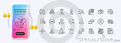 Heart rating, Business skill and Donate line icons for web app. Pictogram icon. Phone mockup gradient screen. Vector Vector Illustration