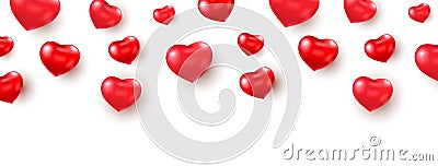 Heart red balloon border. Celebration background. Realistic red balloons shape heart frame. Happy Valentine`s Day Vector Illustration