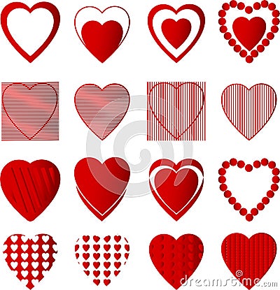 Heart red color set in white background Stock Photo