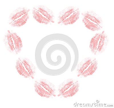 Heart from red lip imprints Stock Photo