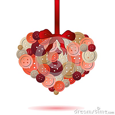 Heart from red and pink buttons Vector Illustration