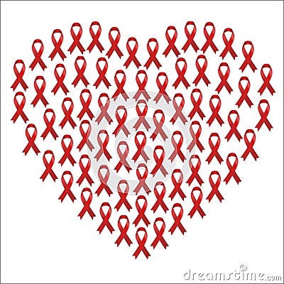 Heart with red ribbon aids icon collection Vector Illustration