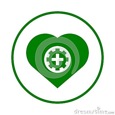 Heart, repair, cardiology, gear, treatment, surgery, tools icon. Green vector sketch. Vector Illustration